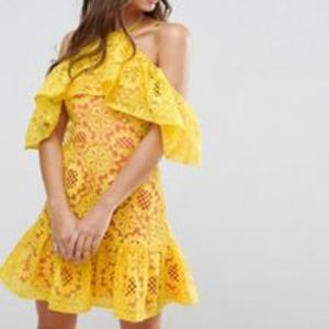 ASOS Lace Off Shoulder Dress with Contrast Lining